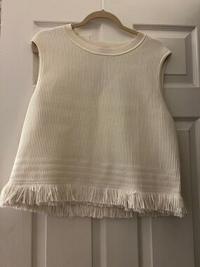 Express Cream Ribbed Fringe Tank Top